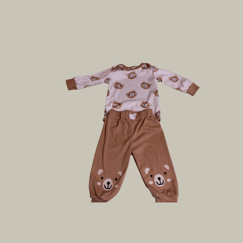 Baby Boy Bear Bodysuit Pants Set and Zebra Striped Romper Bundle 9-12M